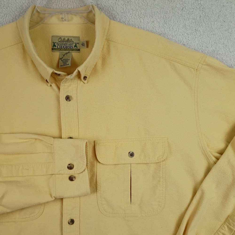 Cabelas Chamois Shirt Mens 2XL Tall Yellow Vintage Heavy Cotton Long Sleeve